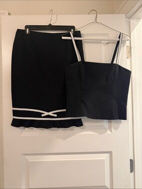 Etcetera Black Pencil Skirt and Crop Top Set with White Trim